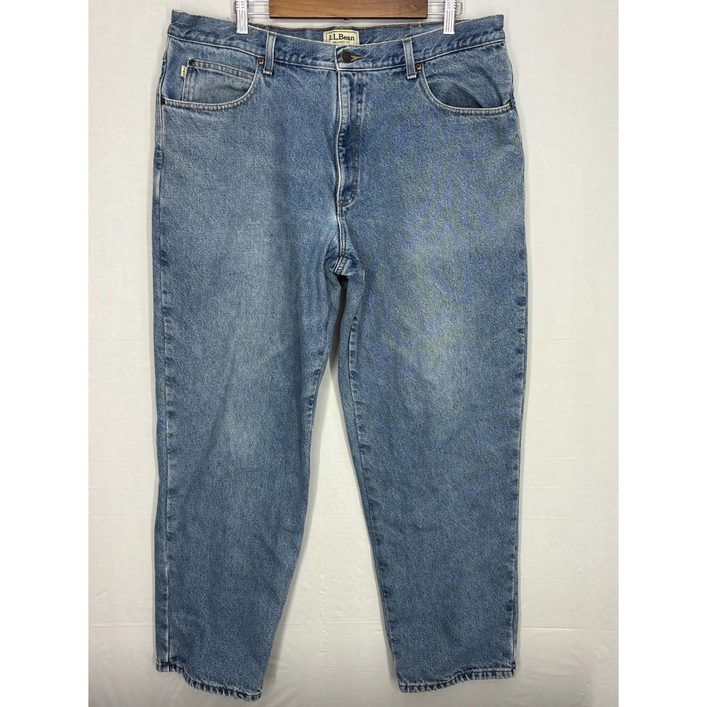L.L.Bean Tapered Leg Mens Blue Denim Cotton Lined Relaxed Fit 5-Pocket 40 x32
